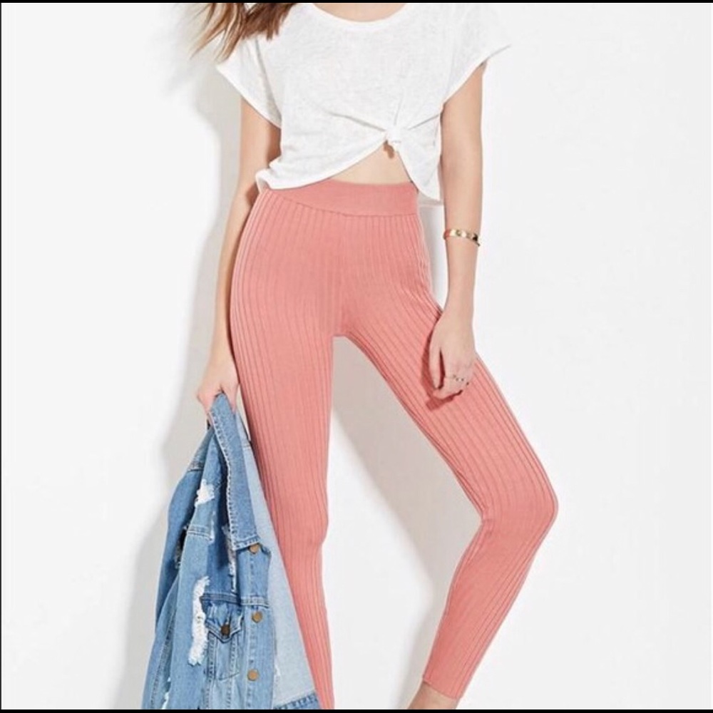 Pink Ribbed Leggings